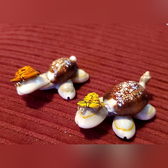 Qyiloy Cartoon Tortoise Set of 2 - Naturel shells  Handmade - Picture 5 of 6